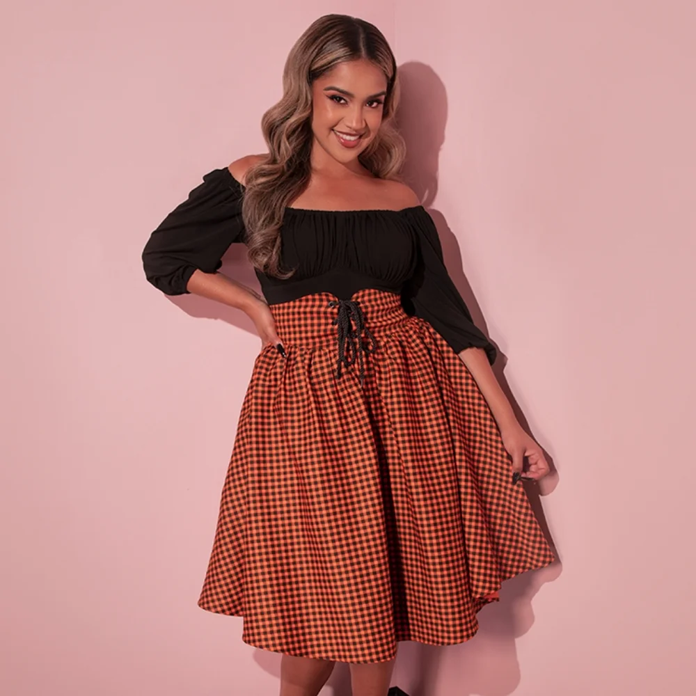 Corset Skirt in Orange Pumpkin Gingham - Picture 8 of 16